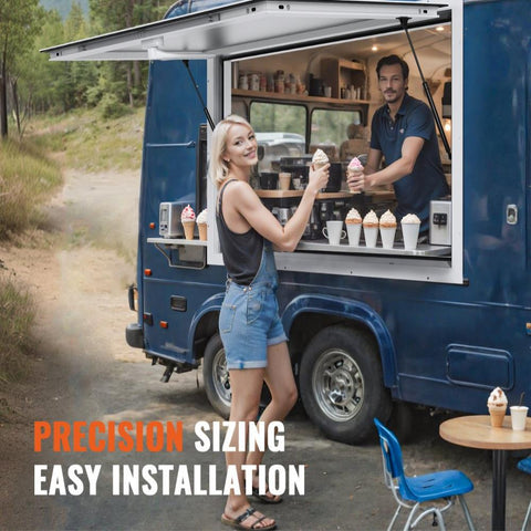 Concession Window 74"x40", Aluminum Alloy Food Truck Service Window with Awning Door & Drag Hook, Up to 85 Degrees Stand Serving Window for Food Trucks Concession Trailers, Glass Not Included
