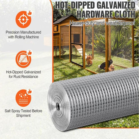 Hardware Cloth, 1/2 inch 24in x 50 ft 19 Gauge, Hot Dipped Galvanized Wire Mesh Roll, Chicken Wire Fencing, Wire Mesh for Rabbit Cages, Garden, Small Rodents
