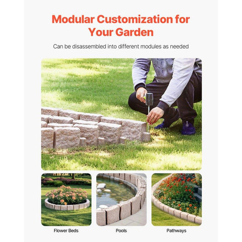 Faux Stone Landscape Edging 46.8 x 3.9 in Realistic Lawn Edging, Flexible Brick-Sized Garden Edging Border with Anchoring Spikes, Fade-Resistant Yard Edging for Driveways Walkway Beige