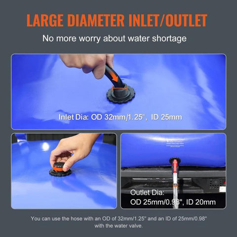 330L 87 Gallon Water Storage Bladder RV Water Tank 1000D Blue PVC Collapsible Container Large Capacity Soft Water Bag Portable for Camping Fire Prevention Emergency
