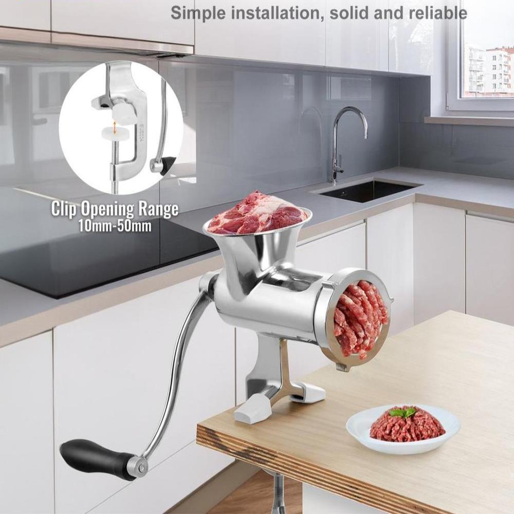 Manual Meat Grinder, 304 Stainless Steel Hand Meat Grinder with Steel Table Clamp, Meat Mincer Sausage Maker & 2 Cutting Plates, Cookie Attachment, Sausage Tube for Beef Pepper Mushroom Cookie