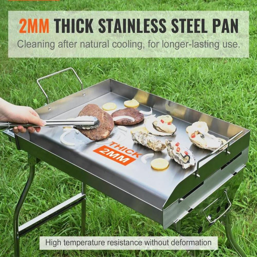 Stove Top Griddle, 23.5"x16" Pre-Seasoned Stainless Steel Griddle, Rectangular Double Burner Griddle Pan, Non-Stick Family Pan Cookware with Handles and Oil Groove, for BBQ, Gas Grills, Silver