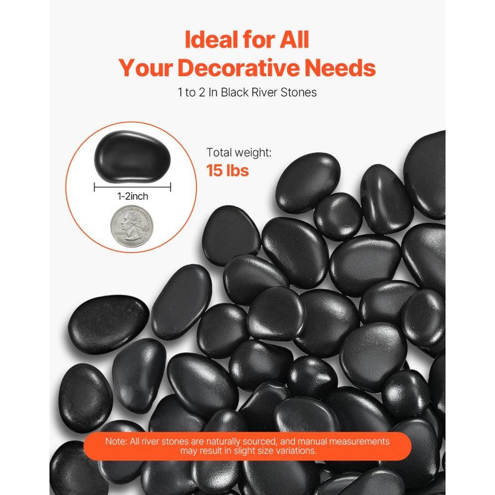 15 lbs Natural River Rocks 1 to 2 inch Smooth Black Pebble Stones for Garden Decor and Landscaping