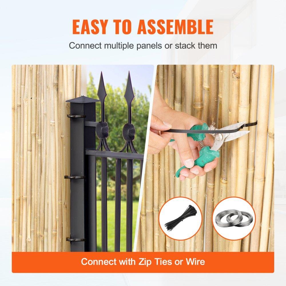 Natural Rolled Bamboo Fence Bamboo Panel 4 ft H x 6 ft L x 0.75 in D.