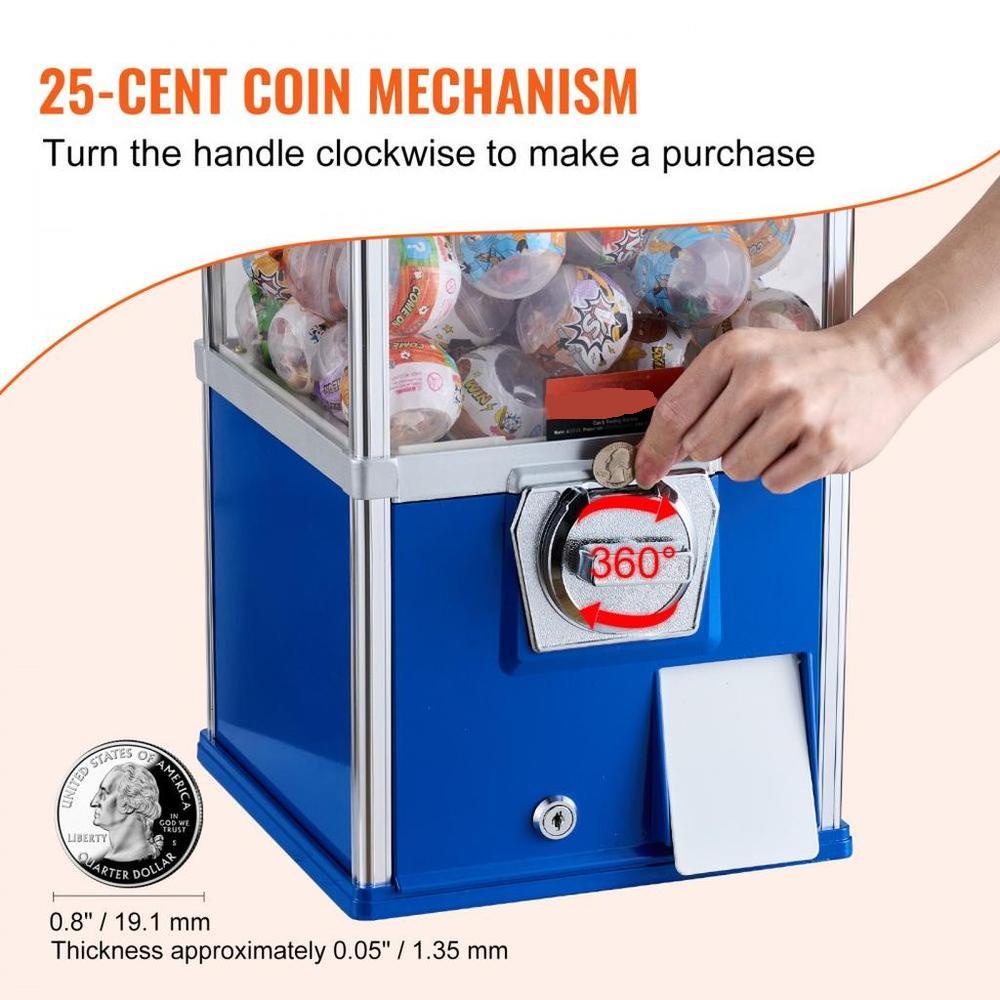 Gumball Machine for Kids, 25" Height Home Vending Machine, PS Bouncy Balls Dispenser, Hold 230 Capsule Toys, Rectangle Bubble Gum Machine for Game Stores, Coin Operated Gumball Bank, Blue