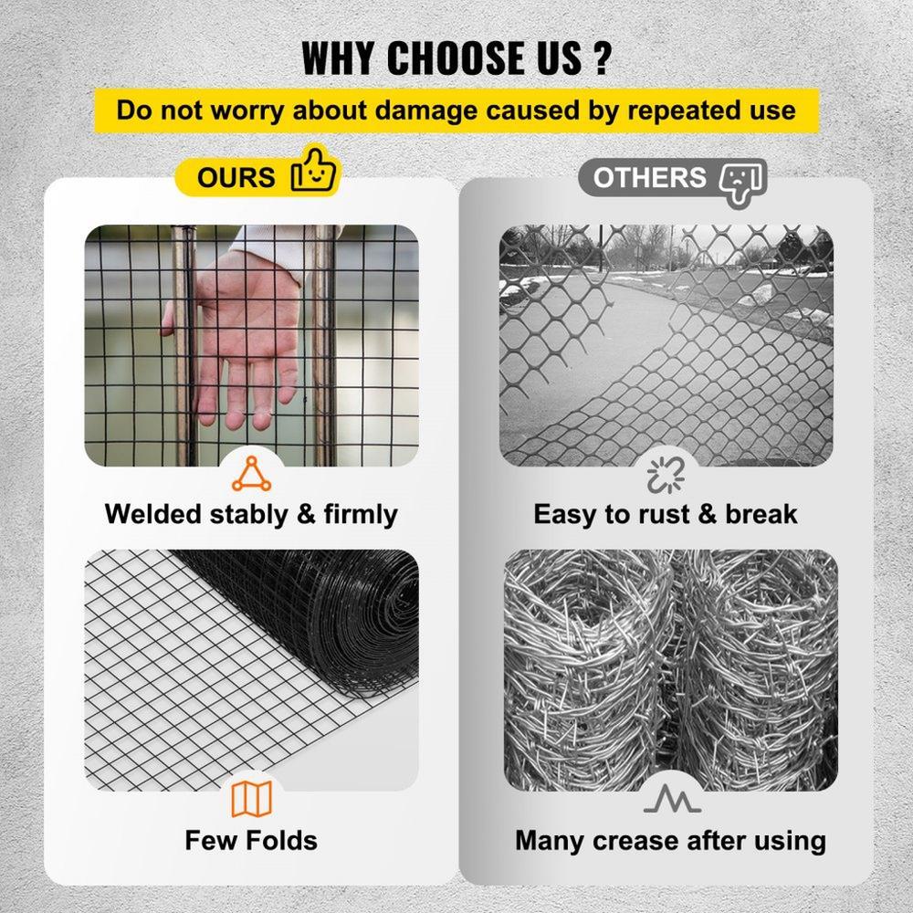 Hardware Cloth, 24\" x50\' & 1\"x1\" Mesh Size, Galvanized Steel Vinyl Coated 16 Gauge Welded Wire with A Cutting Plier & A Pair of Fabric Gloves, for Garden Fencing & Pet Enclosures, Black