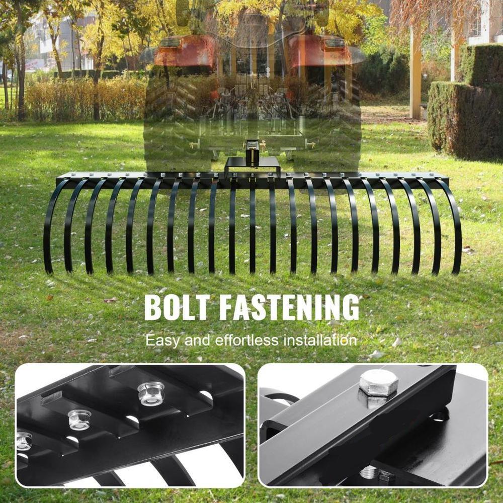 Tow Behind Landscape Rake, 60" Tow Dethatcher with 21 Steel Coil Tines, Lawn Dethatcher Rake Attaches to 48" or 60" Toolbars and 3-point Suspension Systems, for Leaves, Pine Needles, and Grass