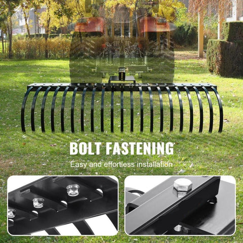 Tow Behind Landscape Rake, 60" Tow Dethatcher with 21 Steel Coil Tines, Lawn Dethatcher Rake Attaches to 48" or 60" Toolbars and 3-point Suspension Systems, for Leaves, Pine Needles, and Grass