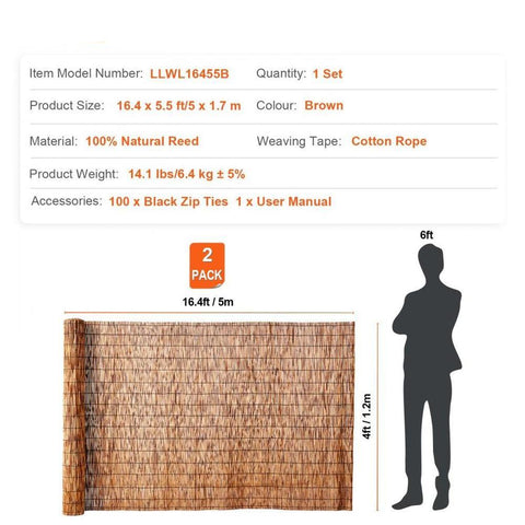 2-Pack Reed Fence Landscaping Privacy Blind Fencing Screen 16.4' x 4'
