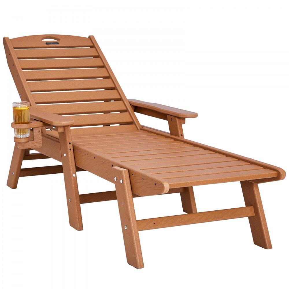 Outdoor Chaise Lounge Chair 6 Position Adjustable Reclining Bench Lounger Brown