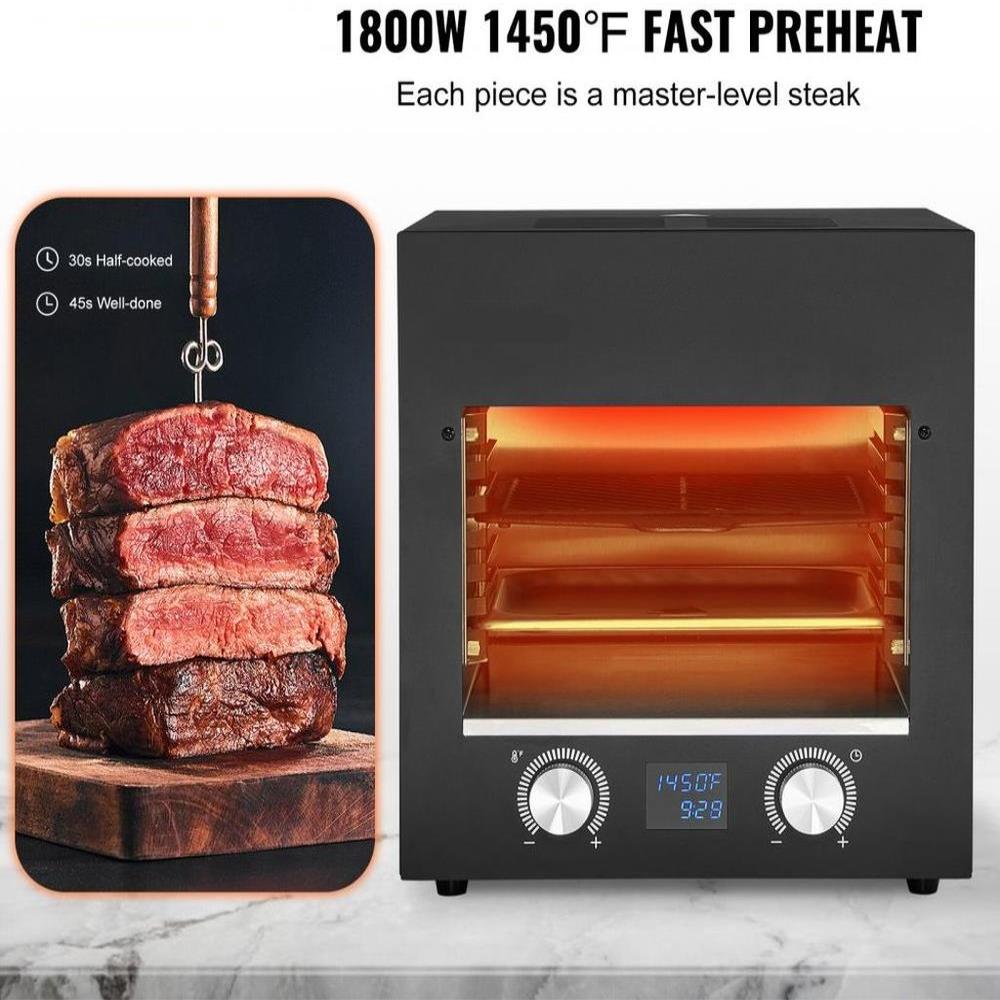 Electric Steak Grill, 1800W Smokeless Infrared Electric Broiler, 1450°F Stainless Steel Steak Cooker with 6-Tier Adjustable Rack, Electric Infrared Grill for BBQ, Toast, Grill, Indoor