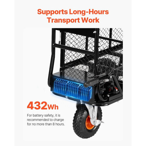 Electric Utility Cart, 500lbs Capacity Power Wagon, 36V 432W Battery Powered Steel Garden Cart with Brake, Heavy Duty Electric Assist Wagon, Material
