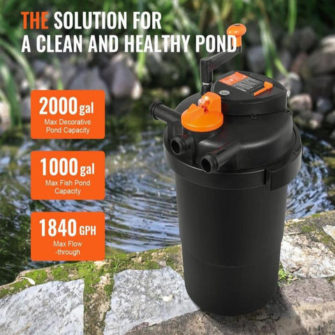 Bio Pressure Pond Filter, Up to 2000 Gallons, with 13W UV-C Light, 1840 GPH, Pressurized Biological Pond Filter System Filtration Equipment for Fountain Pool, Koi Fish Aquarium Tank Garden Water