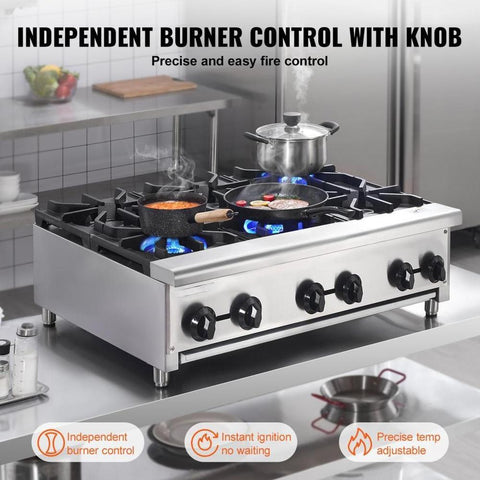 Commercial Gas Range Stove 6 Burners Countertop Cooking Hot Plate Kitchen