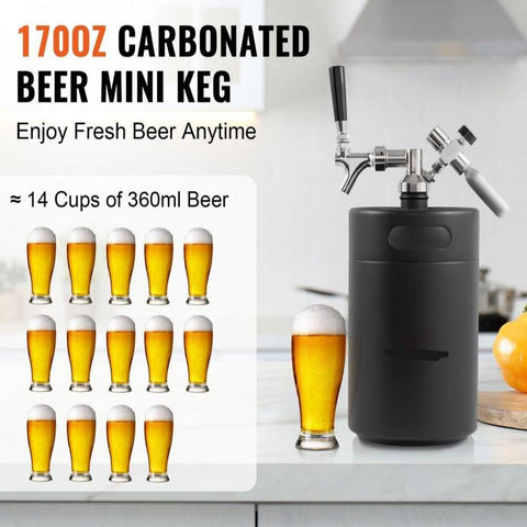 Beer Growler Tap System, 170Oz 5L Mini Keg, 304 Stainless Steel Pressurized Beer Growler, Keg Growler with Pressure Display, CO2 Regulator Faucet, Leak-Proof Ring For Draft, Homebrew, Craft Beer