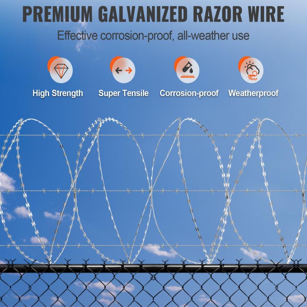 Razor Wires, 98 ft Razor Barbed Wire, 2 Rolls Razor Wire Fencing Razor Fence, Double Spiral Razor Ribbon Barbed Wire Galvanized Razor Wire Fence, Rolls Razor for Garden