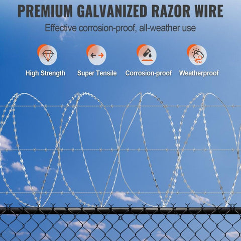 Razor Wires, 98 ft Razor Barbed Wire, 2 Rolls Razor Wire Fencing Razor Fence, Double Spiral Razor Ribbon Barbed Wire Galvanized Razor Wire Fence, Rolls Razor for Garden