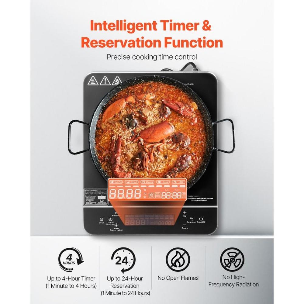 Portable Induction Cooktop 1500W Countertop Burner 9 Temp Levels Hot Plate