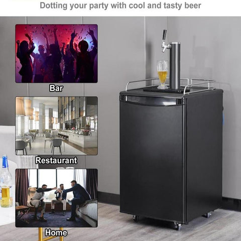 Beer Kegerator, Single Tap Draft Beer Dispenser, Full Size Keg Refrigerator with Shelves, CO2 Cylinder, Drip Tray & Rail, 32°F- 50°F Temperature Control, Holds 1/6, 1/4, 1/2 Barrels, Black