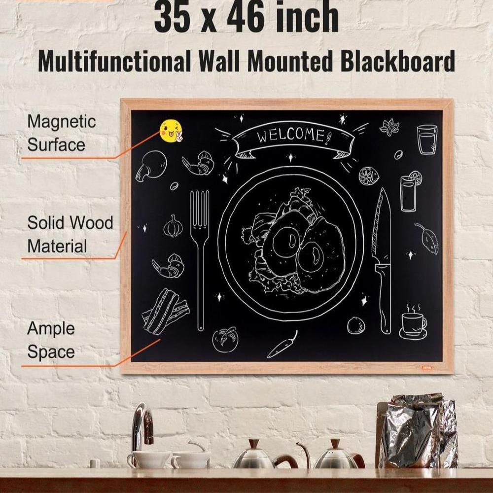 Magnetic Chalk Board, Hanging Message Signs with Chalks & Eraser, Vintage Wooden Chalkboard Sign, Rustic Brown Framed Calendar and Bulletin Combo Boards, 35"x46", Kitchen, Home Decor, Wedding