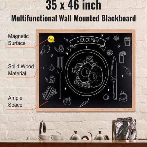 Magnetic Chalk Board, Hanging Message Signs with Chalks & Eraser, Vintage Wooden Chalkboard Sign, Rustic Brown Framed Calendar and Bulletin Combo Boards, 35"x46", Kitchen, Home Decor, Wedding