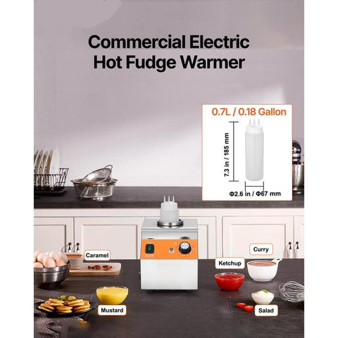 Electric Bottle Warmer with Bottle, 0.8L Commercial Cheese Dispenser, Hot Fudge Warmer 86-185℉ Temp Adjustable, Plastic Bottle Nacho Cheese Sauce Warmer for Hot Fudge Cheese Caramel, Square