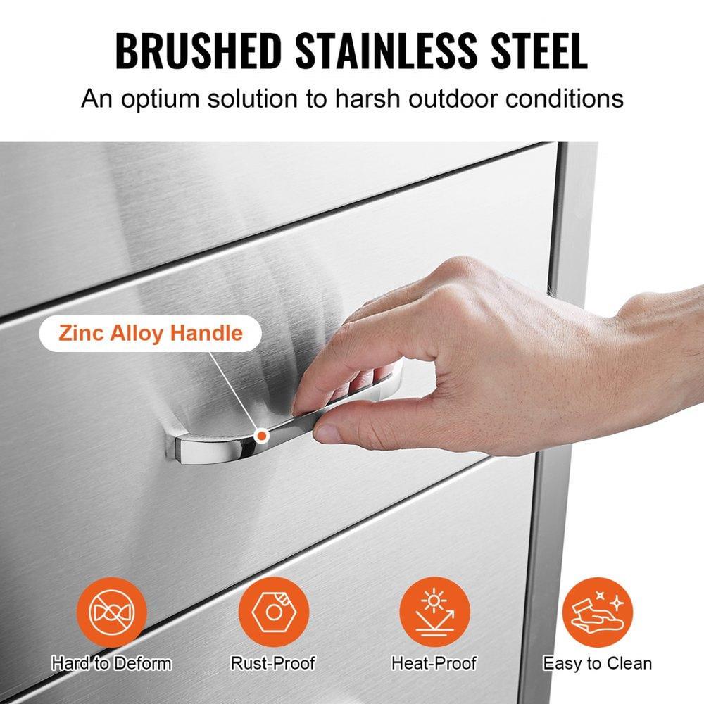 18x20.5 Inch Outdoor Kitchen Stainless Steel Triple Access BBQ Drawers with Chrome Handle, 18 x23 x 23 Inch
