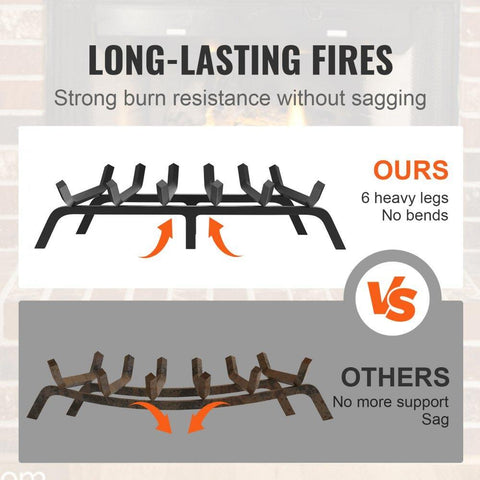 Fireplace Log Grate, 27 inch Heavy Duty Fireplace Grate with 6 Support Legs, 3/4’’ Solid Powder-coated Steel Bars, Log Firewood Burning Rack Holder for Indoor and Outdoor Fireplace