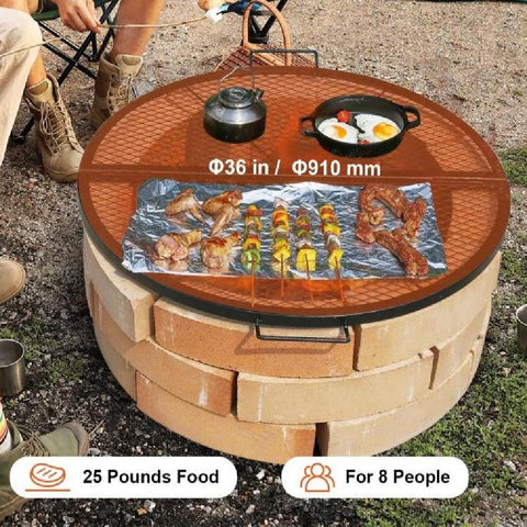 X-Marks Fire Pit Grill Grate, Foldable Round Cooking Grate, Heavy Duty Steel Campfire BBQ Grill Grid with Handle and Support X Wire, Portable Camping Cookware for Outside Party, 36 Inch Black