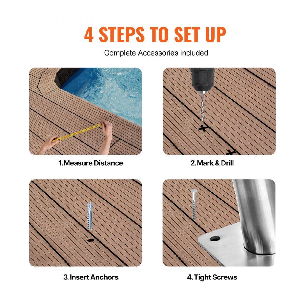 Pool Handrail 54 x 36 inch Stainless Steel Railing with Base Plate for Indoor and Outdoor Pools Safety Deck Railing Rust Proof Grab Bar with Grip Cover and Accessories for Spas