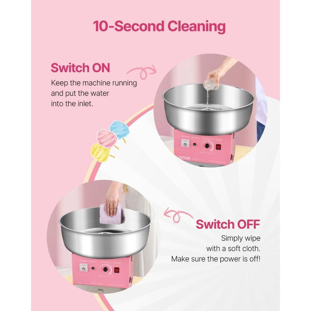 Electric Cotton Candy Machine, 1000W Commercial Candy Floss Maker with 20.5 in Stainless Steel Bowl, Sugar Scoop, and Drawer, Easy Home Use, Perfect for Kids Birthday, Family Party, Pink