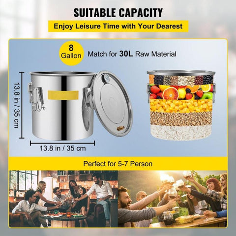 Moonshine Still Stainless Steel Water Alcohol Distiller Copper Tube With Circulating Pump Home Brewing Kit Build-in Thermometer for DIY Whisky Wine Brandy Spirits