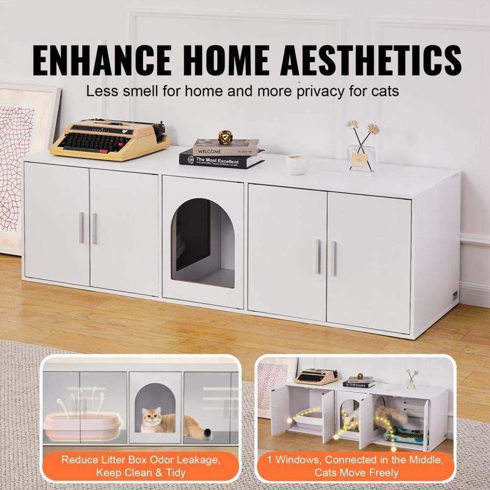 Cat Litter Box Enclosure Wooden Litter Box Furniture Hidden 57.9" White