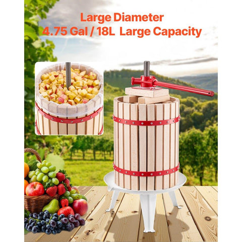 4.75 Gal/18L Fruit Wine Press, Solid Wood Basket with 8 Blocks, Heavy Duty Manual Juice Maker, Cider Apple Grape Tincture Honey Olive Oil Making Press with Handle for Kitchen, Home