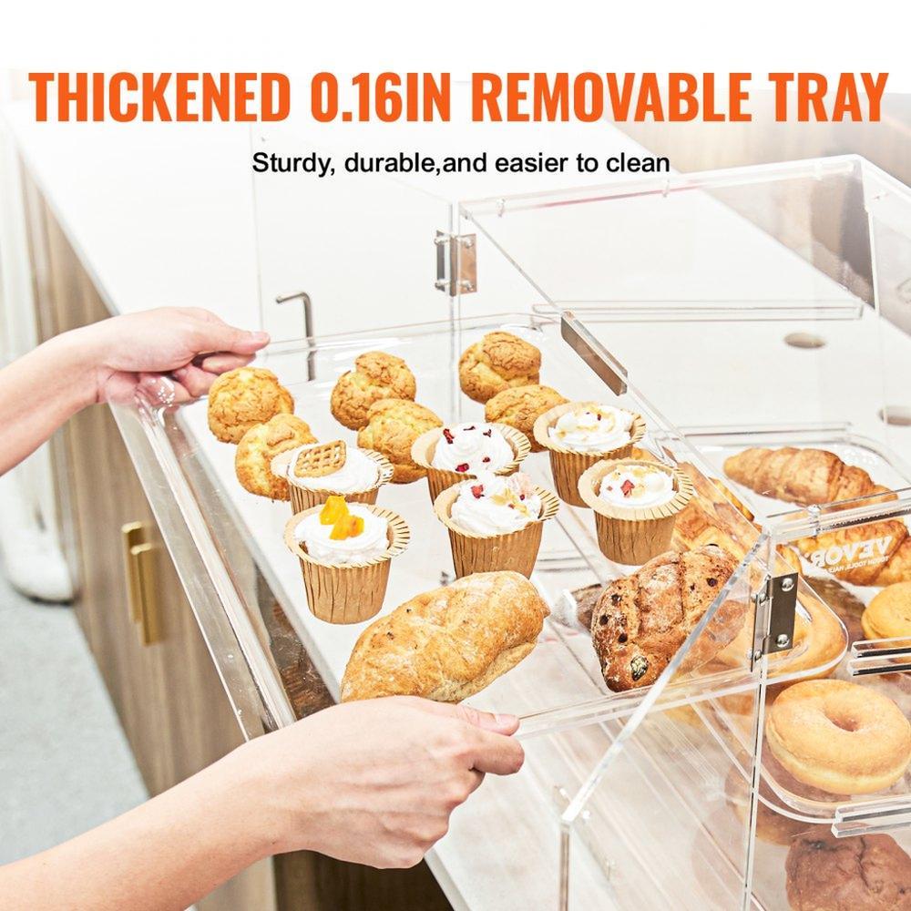 Pastry Display Case, 3-Tier Commercial Countertop Bakery Display Case, Acrylic Display Box with Rear Door Access & Removable Shelves, Keep Fresh for Donut Bagels Cake Cookie, 20.7"x14.2"x16.3"