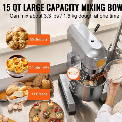 Commercial Food Mixer 14L 3-Speed Stand Dough Mixer 550W for Restaurant