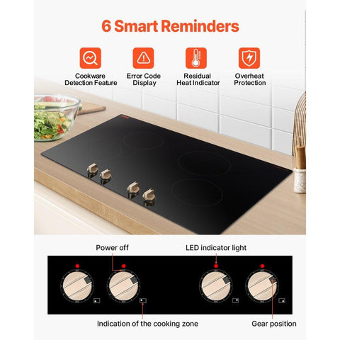 Induction Cooktop, 6600W Electric Countertop Burner, 4 Burner Knob Control Stove, Built-in Induction Cooktop with 12 Temperature Settings, Glass Surface, Auto Shut-Off