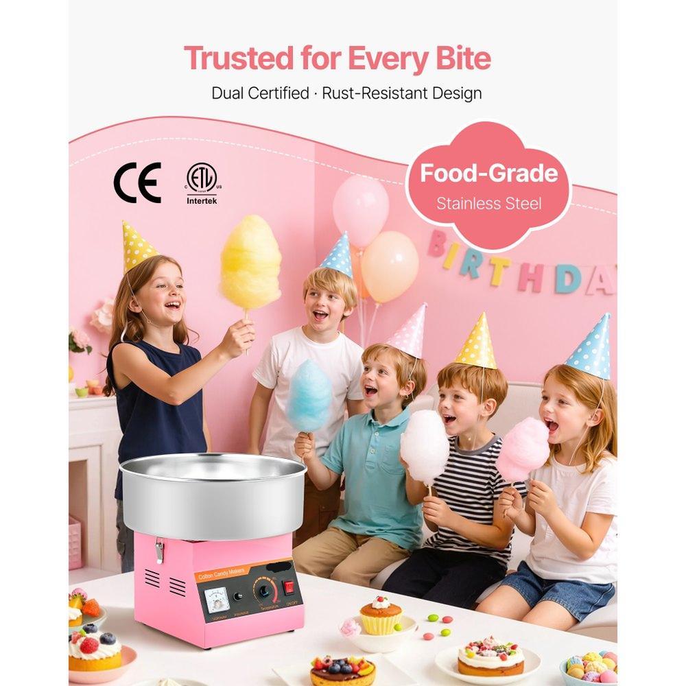 Commercial Cotton Candy Machine Electric Sugar Floss Maker Stainless Steel Pink