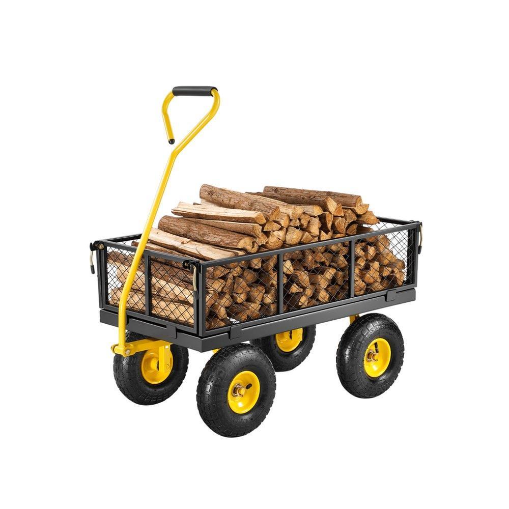 Garden Utility Wagon 500 lbs Heavy Duty Steel Cart with Wheels Removable Mesh Sides All Terrain Tires and Rotating Handle