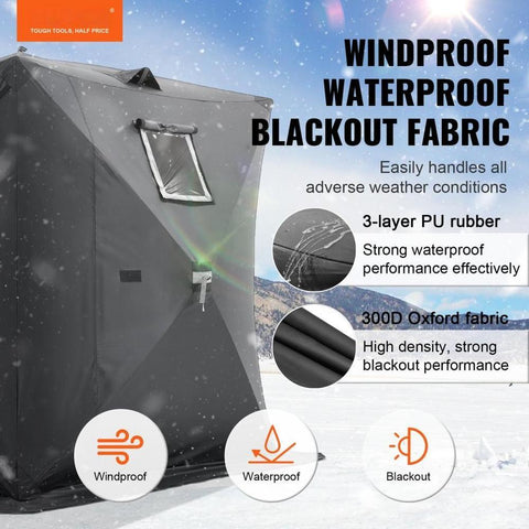 Portable Ice Shelter, 3-4 Person Pop-Up Ice Fishing Tent, 43 Square Feet Fishable Area, Ice Shanty for Winter Fishing, Waterproof Oxford Ice Cube with Anchors/Ropes/Carrying Bag, 90"x90", Black