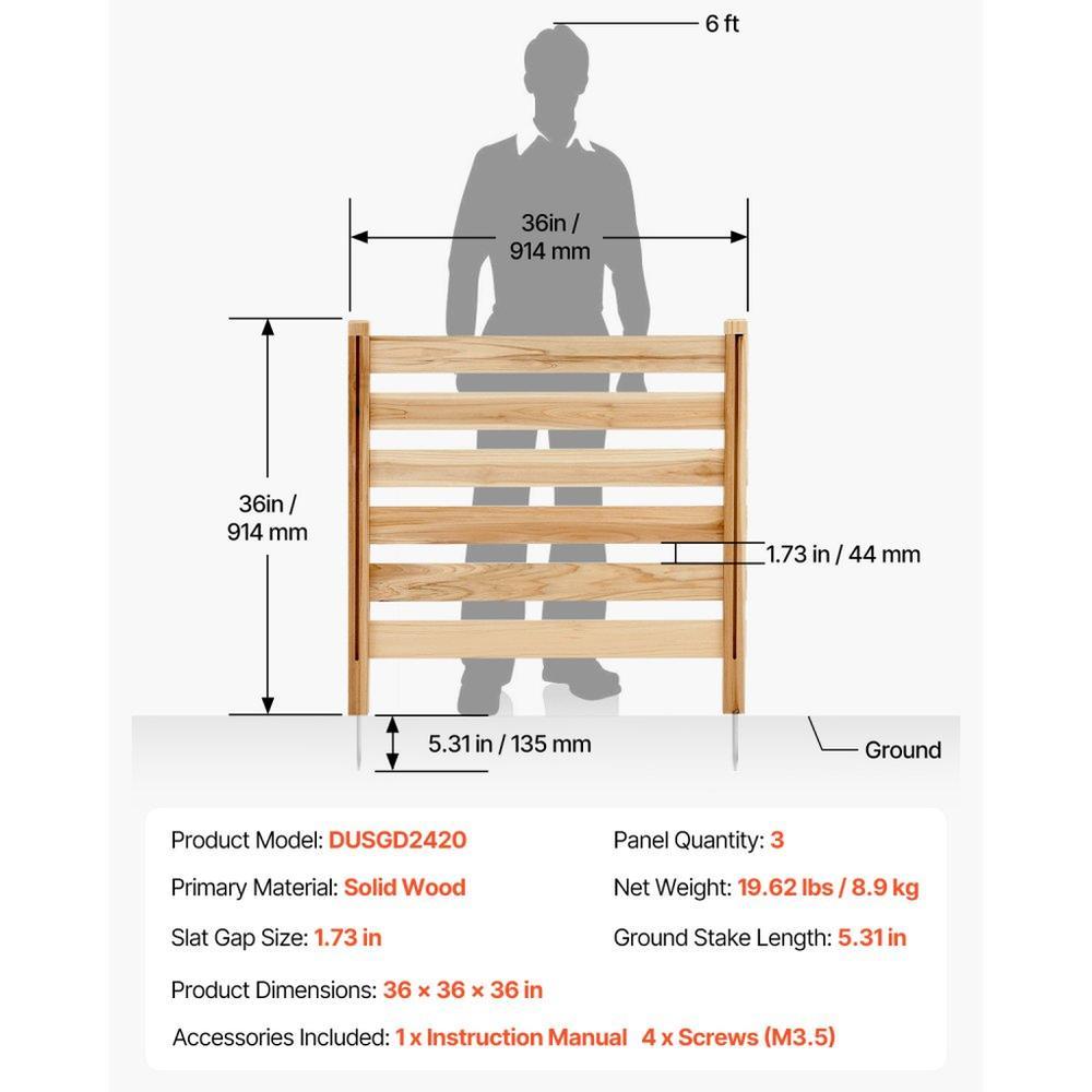 Wood Privacy Fence 3 Panels Slatted Air Conditioner Cover 36 x 36 in