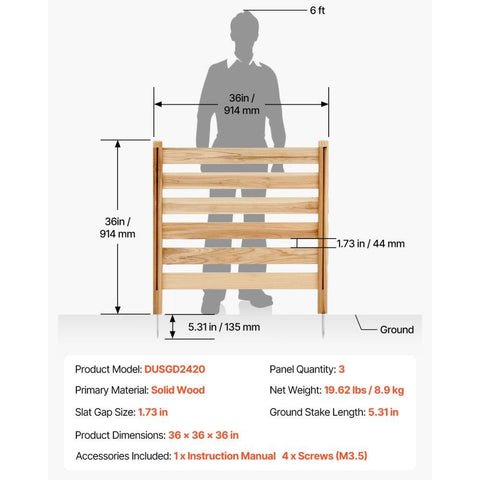 Wood Privacy Fence 3 Panels Slatted Air Conditioner Cover 36 x 36 in