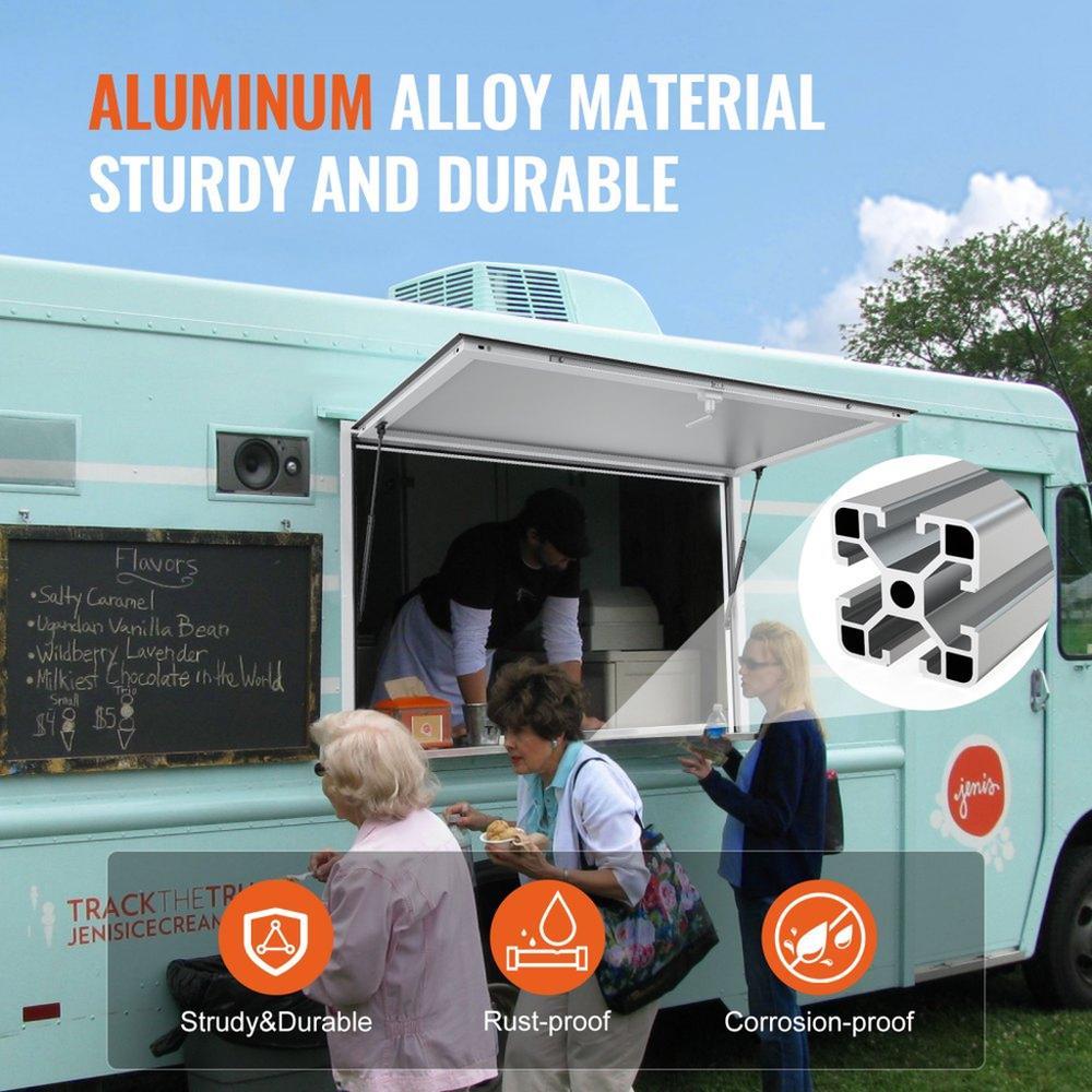 Concession Window 36"x24", Aluminum Alloy Food Truck Service Window with Awning Door & Drag Hook, Up to 85 Degrees Stand Serving Window for Food Trucks Concession Trailers, Glass Not Included