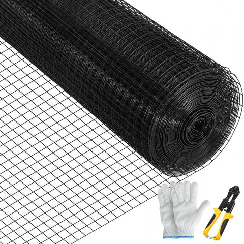Hardware Cloth, 24\" x50\' & 1\"x1\" Mesh Size, Galvanized Steel Vinyl Coated 16 Gauge Welded Wire with A Cutting Plier & A Pair of Fabric Gloves, for Garden Fencing & Pet Enclosures, Black
