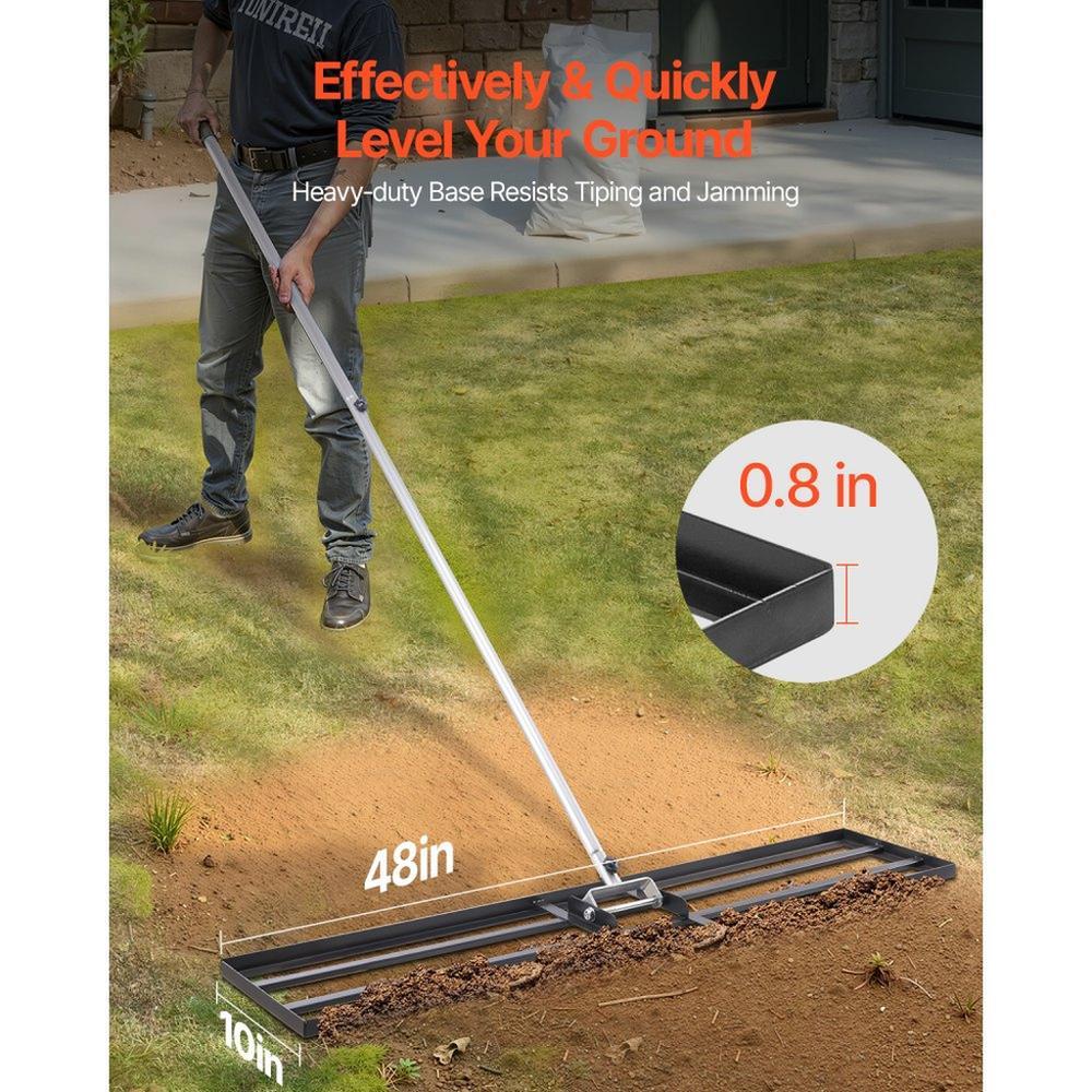 10x48 inch Lawn Leveling Rake Heavy Duty with 83.9 inch Adjustable Handle for Yard and Garden