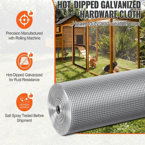 Hardware Cloth, 1/4 inch 48in x 50 ft 23 Gauge, Hot Dipped Galvanized Wire Mesh Roll, Chicken Wire Fencing, Wire Mesh for Rabbit Cages, Garden, Small Rodents