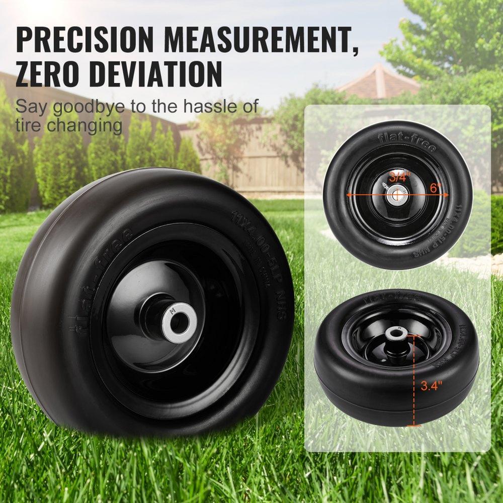 Lawn Mower Tires with Rim 11x4 5 Tubeless Tractor Tires 2 Pack Tire and Wheel Assembly Flat Free PU Tire with 34 in Centered Hub 34 in Bushing Size and 20 Adapters for Riding Mowers and Lawn Tractors