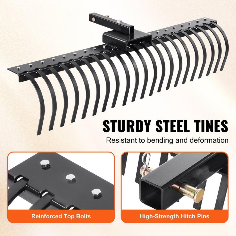 Tow Behind Landscape Rake, 60" Tow Dethatcher with 21 Steel Coil Tines, Lawn Dethatcher Rake Attaches to 48" or 60" Toolbars and 3-point Suspension Systems, for Leaves, Pine Needles, and Grass