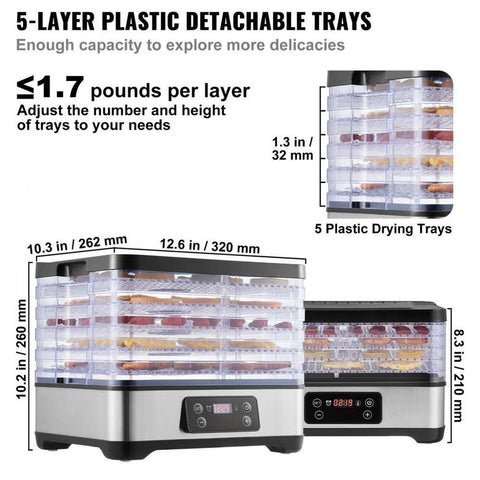 Food Dehydrator Machine, 5-Tray Fruit Dehydrator, 300W Electric Food Dryer w/ Digital Adjustable Timer & Temperature for Jerky, Herb, Meat, Beef, Fruit, Dog Treats and Vegetables, ETL Listed