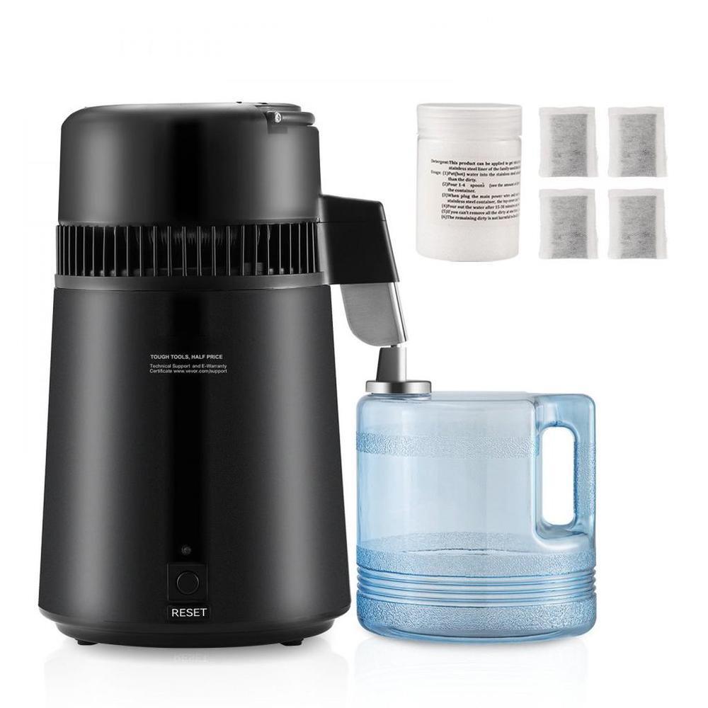 Water Distiller, 4L 1.05 Gallon Pure Water Purifier Filter For Home Countertop, 750W Distilled Water Maker, Stainless Steel Interior Distiller Water Making Machine to Make Clean Water, Black